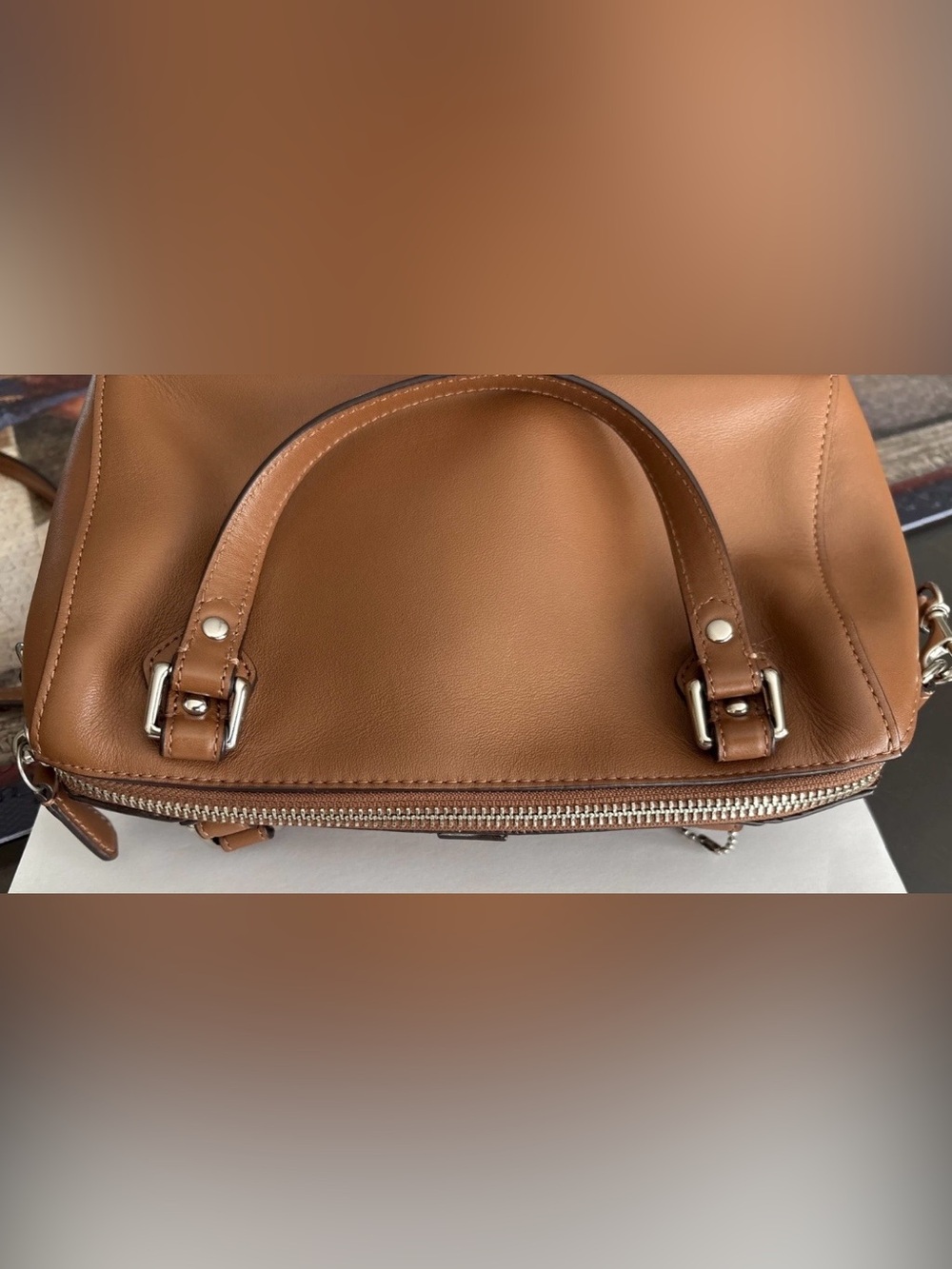 Coach Tan Leather Satchel with Detachable Strap zipper crossbody bag. - Picture 13 of 16